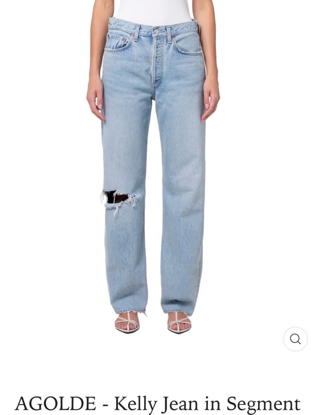 Agolde Straight Leg Kelly Jeans in Light Blue with Knee Rip